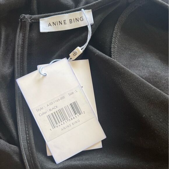 Anine Bing Alaia Ruched Mini Dress Black Large NEW MSRP $349 - Picture 7 of 9